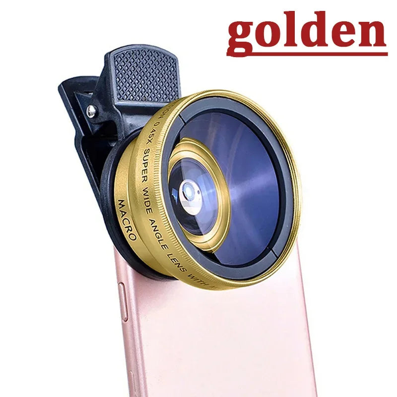 Universal 2 in 1 Lens Clip 37Mm Mobile Phone Lens Professional 0.45X 49Uv Super Wide-Angle + Macro HD Lens for Iphone Xiaomi 12