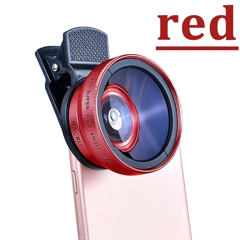 Universal 2 in 1 Lens Clip 37Mm Mobile Phone Lens Professional 0.45X 49Uv Super Wide-Angle + Macro HD Lens for Iphone Xiaomi 12