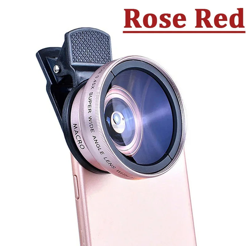 Universal 2 in 1 Lens Clip 37Mm Mobile Phone Lens Professional 0.45X 49Uv Super Wide-Angle + Macro HD Lens for Iphone Xiaomi 12