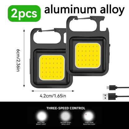 1/2PCS USB COB Keychain Work Light Flashlight Super Bright Emergency Light,Bottle Opener,With Magnetic Base for Outdoor Camping