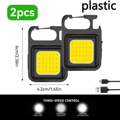 1/2PCS USB COB Keychain Work Light Flashlight Super Bright Emergency Light,Bottle Opener,With Magnetic Base for Outdoor Camping