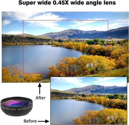 Universal 2 in 1 Lens Clip 37Mm Mobile Phone Lens Professional 0.45X 49Uv Super Wide-Angle + Macro HD Lens for Iphone Xiaomi 12